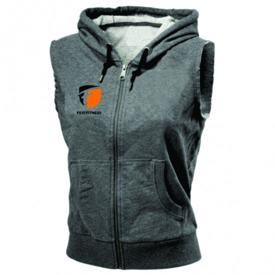 WOMEN SLEEVELESS GREY FLEECE HOODIES/ LADIES GYM VEST HOODIE