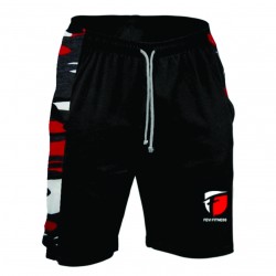 100% COTTON SIDE RED & GREY CAMO PANEL GYM SHORTS