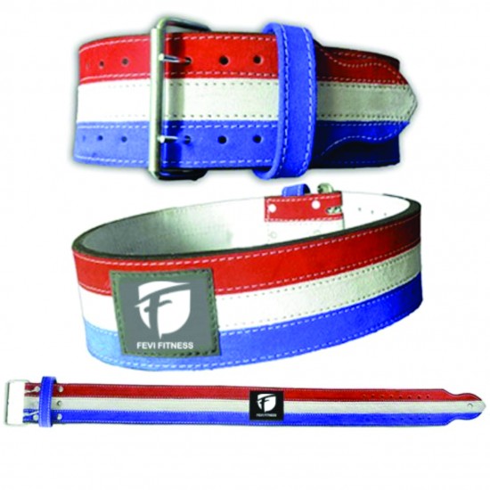 LEATHER POWER WEIGHT LIFTING BELT RED WHITE BLUE COLOR